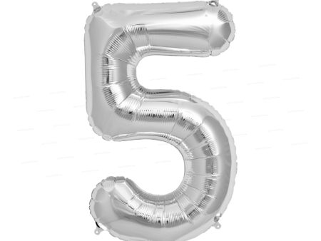 Number 5 Premium Silver Foil Balloon For Discount