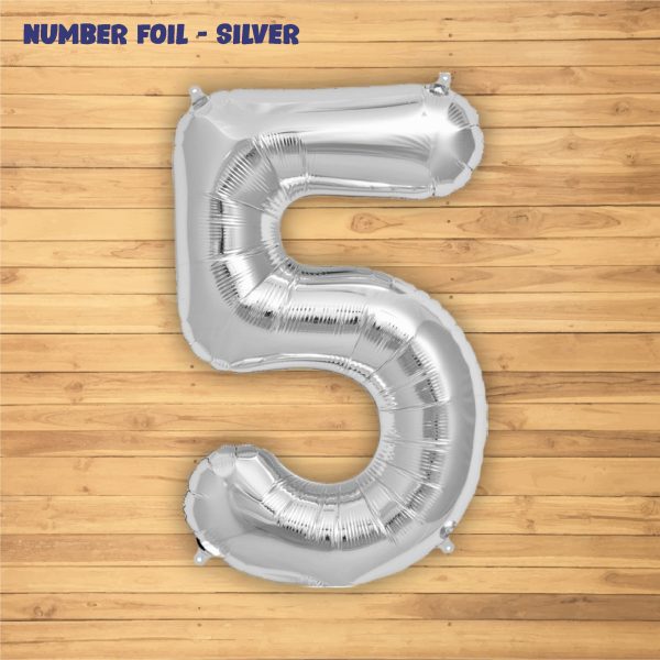 Number 5 Premium Silver Foil Balloon For Discount